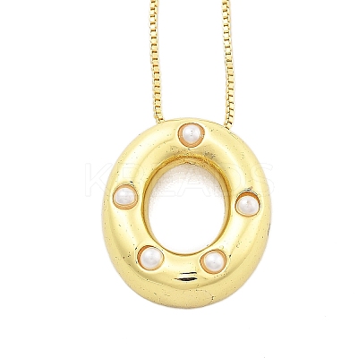 Brass & Plastic Pearl Letter Pendant Box Chain Necklaces for Women NJEW-U017-01G-15-1