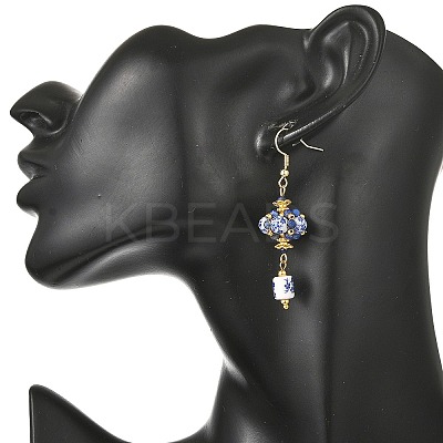 Handmade Flower Printed Porcelain Dangle Earrings EJEW-MZ00751-1