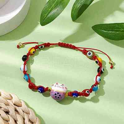 Adjustable Lanmpword Evil Eye Braided Bead Bracelet BJEW-JB11059-1