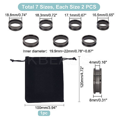 14Pcs 7 Size Stainless Steel Grooved Finger Rings Set RJEW-UN0002-71EB-1