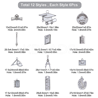 72Pcs 12 Style Graduation Theme Tibetan Style Alloy Pendants TIBE-SC0001-71-1