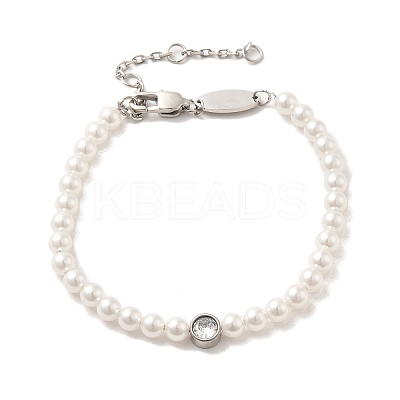 ABS Imitation Pearl & Rhinestone Beaded Bracelet with 304 Stainless Steel Clasps BJEW-K237-02P-1