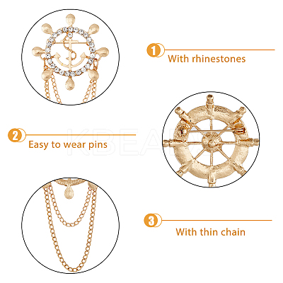 8Pcs 4 Style Crystal Rhinestone Helm Safety Pin Brooch JEWB-FH0001-21-1