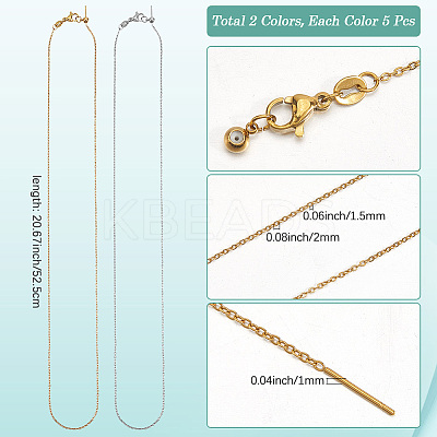 10Pcs 2 Colors Stainless Steel Cable Chain Adjustable Slider Necklaces for Men Women MAK-SC0001-42-1