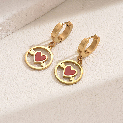 201 Stainless Steel Flat Round with Hollow Heart Hoop Earrings Daily Holiday Accessories OM1741-3-1