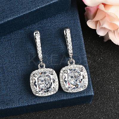 925 Sterling Silver Micro Pave Cubic Zirconia Dangle Hoop Earrings EJEW-F371-01A-01-1