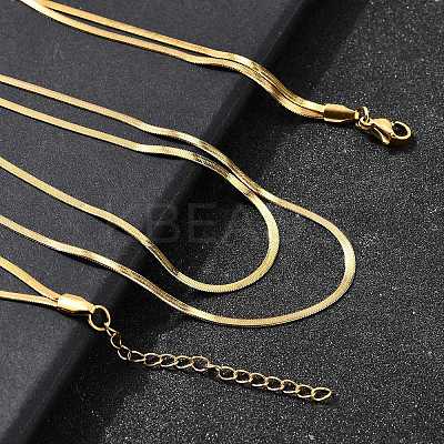304 Stainless Steel Flat Snake Chain Double Chain Necklaces NJEW-Q039-01G-1