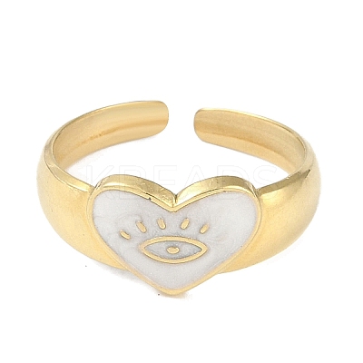 Ion Plating(IP) 304 Stainless Steel Enamel Heart with Eye Cuff Finger Rings RJEW-L107-062G-01-1