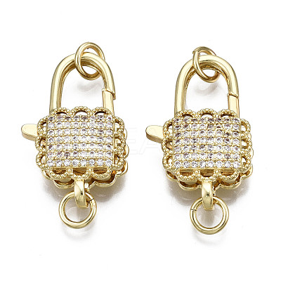 Brass Micro Pave Clear Cubic Zirconia Lobster Claw Clasps KK-Q769-032-NF-1