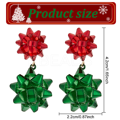 4 Pairs 4 Colors Christmas Star Alloy Dangle Stud Earrings for Women EJEW-AN0002-26-1