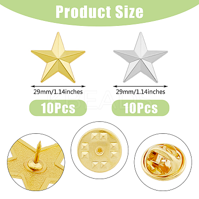 20Pcs 2 Colors Alloy Star Brooches JEWB-FH0001-42-1