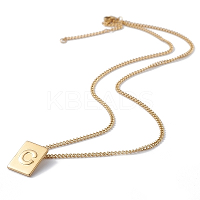 Stainless Steel Initial Letter Rectangle Pendant Necklace for Men Women LS-NJEW-E090-01G-03-1
