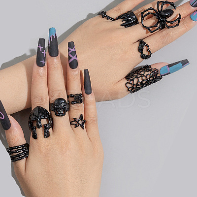 10Pcs Halloween Adjustable Alloy Finger Cuff Rings Sets RJEW-L131-01EB-1