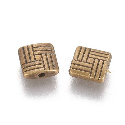 Tibetan Style Alloy Square Carved Stripes Beads LS-TIBEB-5602-AB-FF-1