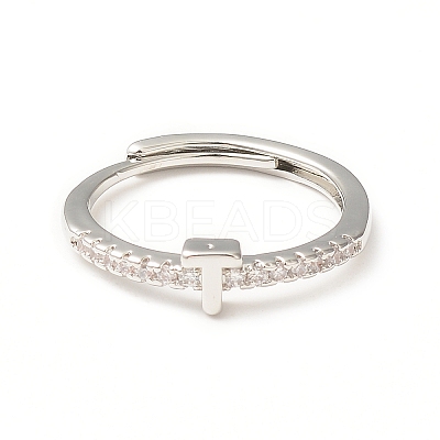 Clear Cubic Zirconia Initial Letter Adjustable Ring RJEW-C052-01P-T-1