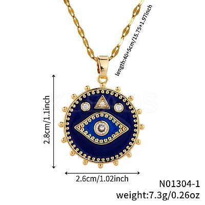 Brass Blue Enamel Evil Eye Pendant Dapped Chain Necklaces for Women Men BX0691-1-1