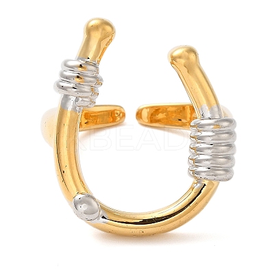 U-Shape Brass Open Cuff Rings for Women RJEW-B062-13GP-1