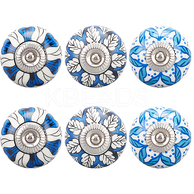 6Pcs 3 Styles Printing Porcelain Drawer Knobs FIND-GA0001-29B-1