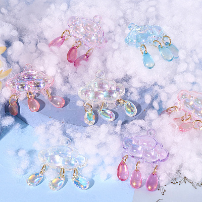 8PCS 4Colors Acrylic & Handmade Gold Sand Lampwork Pendants PALLOY-TA0002-45-1