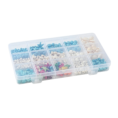 DIY Synthetic Turquoise & Natural Cowrie Shell Beads Jewelry Making Finding Kits DIY-FS0005-98-1