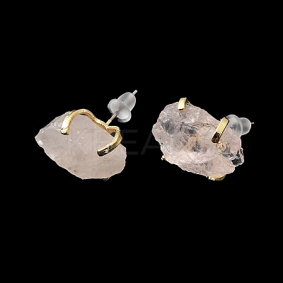 Raw Rough Natural Rose Quartz Stud Earrings EJEW-R148-01LG-02-1