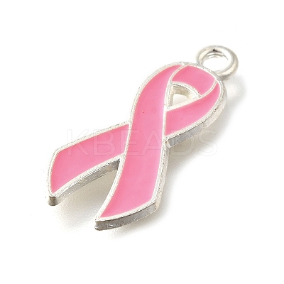 Breast Cancer Pink Awareness Ribbon Theme Alloy Enamel Pendants LS-ENAM-C026-01A-S-1