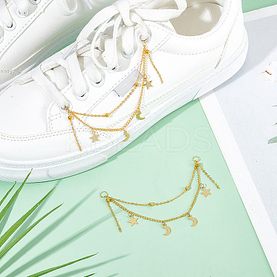 50Pcs Star & Moon Stainless Steel Charms Shoe Chain AJEW-PH01579-1