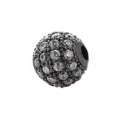 CZ Brass Micro Pave Grade AAA Clear Color Cubic Zirconia Round Beads KK-O065-6mm-05B-NR-1