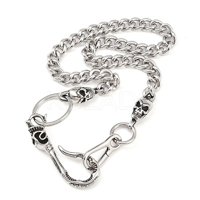 304 Stainless Steel Cuban Link Chain Skull Pants Chains with S-Hooks AJEW-D001-01A-ASP-1