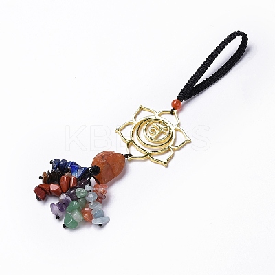 Natural Raw Carnelian & Mixed Stone Chips Tassel Pendant Decorations HJEW-P014-01G-02-1