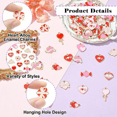 64Pcs 16 Styles Heart Alloy Enamel Charms ENAM-CJ0007-19-1
