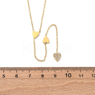 304 Stainless Steel Crystal Rhinestone Heart Lariat Necklaces NJEW-R026-10G-1