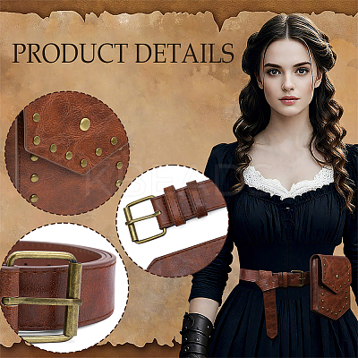 1 Bag PU Leather Medieval Waist Belt Bag with Belt AJEW-CL0003-57-1
