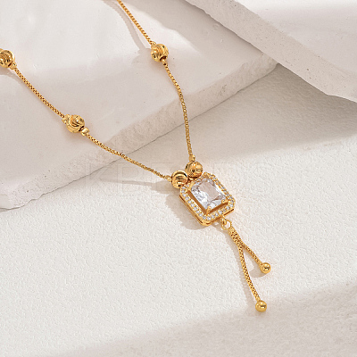Fashionable Vintage Brass & Glass Tassel Rectangle Pendant Necklaces for Women WB8408-1-1
