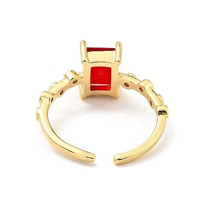 Cubic Zirconia Rectangle Open Cuff Ring RJEW-G255-01G-1