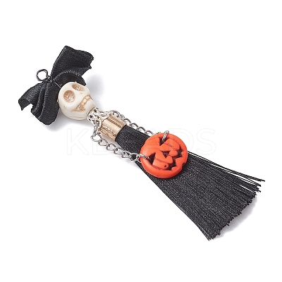 Halloween Dyed Synthetic Turquoise & Polyester Tassel Big Pendants PALLOY-JF04538-1