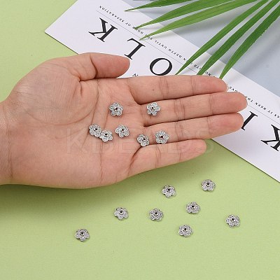 5-Petal Brass Micro Pave Clear Cubic Zirconia Bead Caps X-ZIRC-P001-31P-1