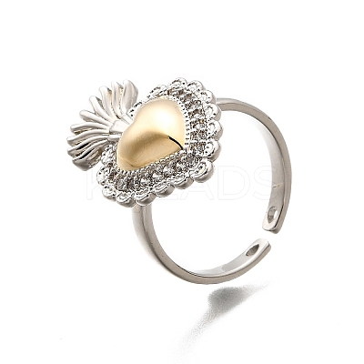 Gothic Style Brass Micro Pave Clear Cubic Zirconia Cuff Rings for Women RJEW-U051-02F-GP-1