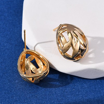 Brass Hollow Oval Stud Earrings EJEW-A143-03G-1