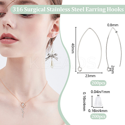 200Pcs 316 Surgical Stainless Steel Earring Hooks STAS-BBC0006-25-1