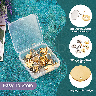 32Pcs 8 Styles 201 Stainless Steel Stud Earring Findings STAS-TA0001-93-1