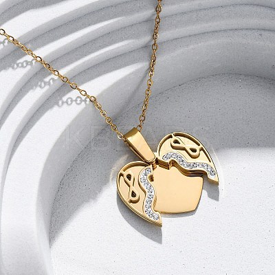 304 Stainless Steel Polymer Clay Rhinestones Heart Openable Pendant Necklaces for Women NJEW-Z065-13G-1