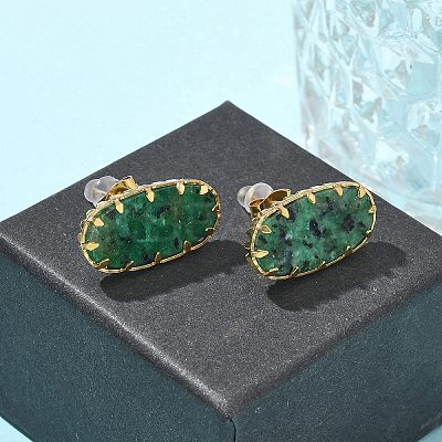 304 Stainless Steel Turquoise Oval Stud Earrings for Women EJEW-R010-01G-01-1