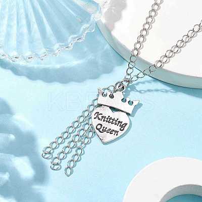 Alloy Crown with Heart Carved Word Knitting Queen Pendant Necklace NJEW-JN04696-1