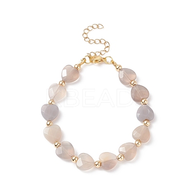 Natural Grey Agate Heart Beaded Bracelet BJEW-JB08697-04-1
