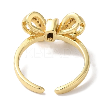 Bowknot Brass Micro Pave Clear Cubic Zirconia Open Cuff Rings for Women LS-RJEW-C098-08G-1