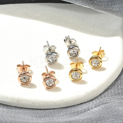 Ion Plating(IP) 304 Stainless Steel Flat Round Stud Earrings EJEW-C099-16A-1