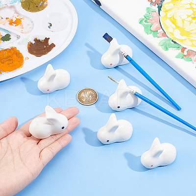 6Pcs 2 Colors Rabbit Ceramic Paint Brush Pen Holders AJEW-BC0007-04-1