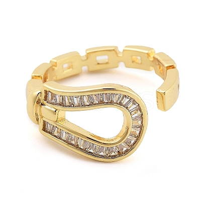 Rack Plating Brass Clear Cubic Zirconia Belt Shape Open Cuff Rings for Women KK-S371-06G-1