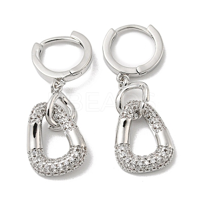Brass Micro Pave Clear Cubic Zirconia Dangle Hoop Earrings EJEW-E295-27P-1